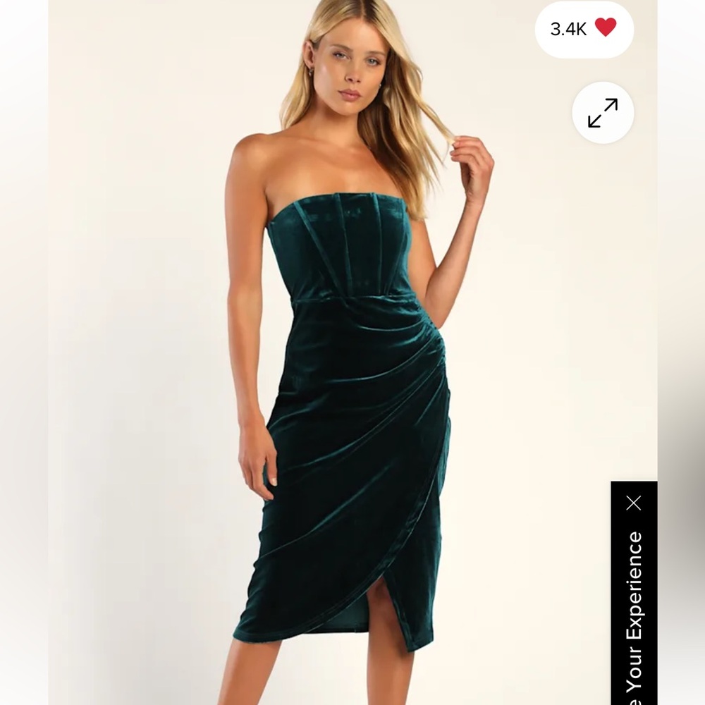 Lulus Glamorous Celebrations Dark Teal Velvet Strapless Tulip Dress
